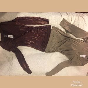 2 Vanity Essentials, shimmery crossbody tops, sz M